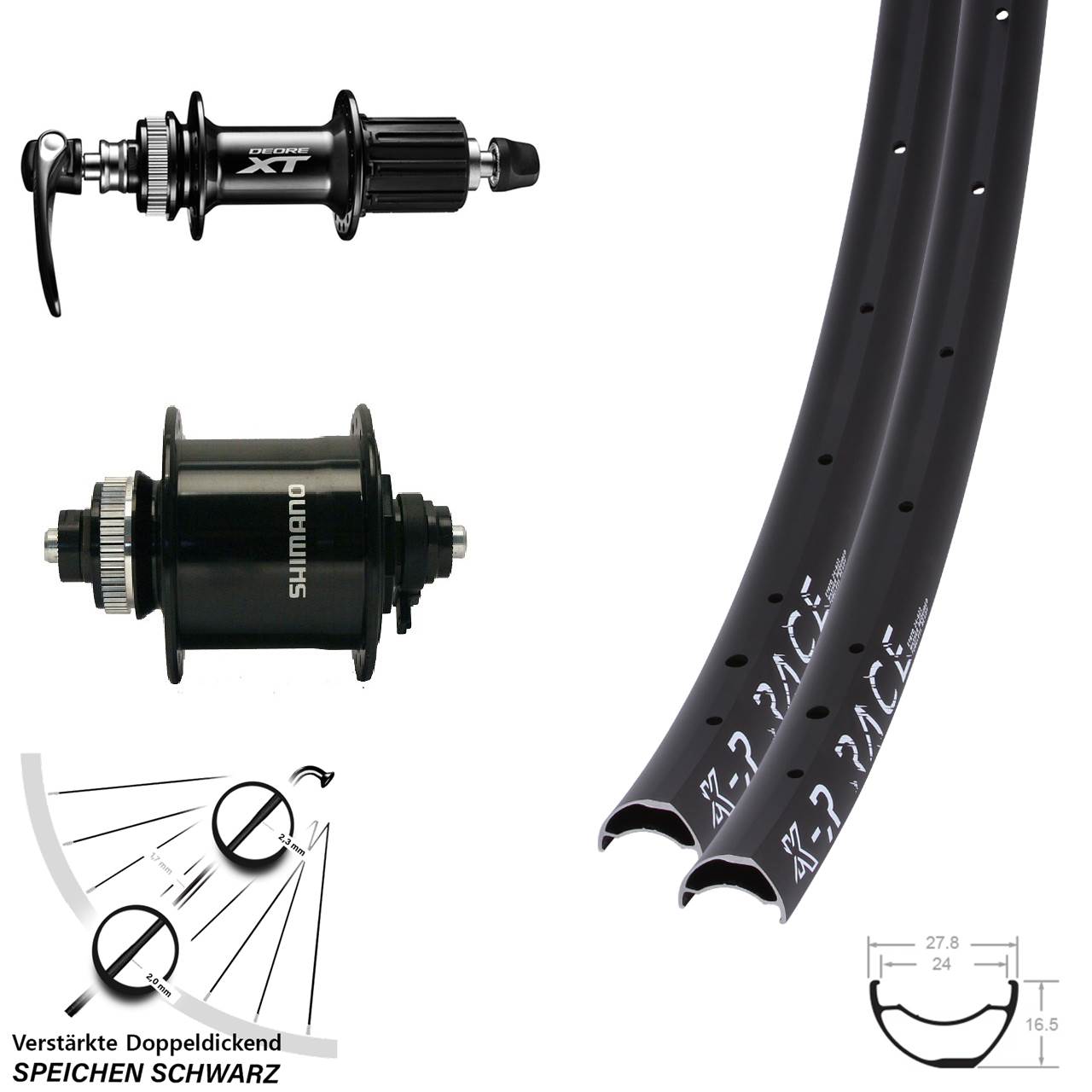 KX-R Race Shimano DH-UR700-3D XT 28 Zoll Laufradsatz Centerlock QR 8-11 fach HG