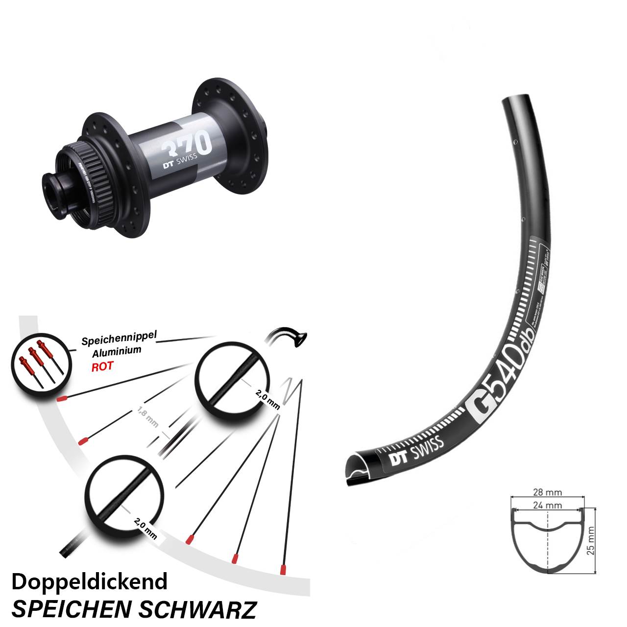 DT Swiss G 540 Vorderrad 28 Zoll 370 Centerlock 12x100 mm Steckachse