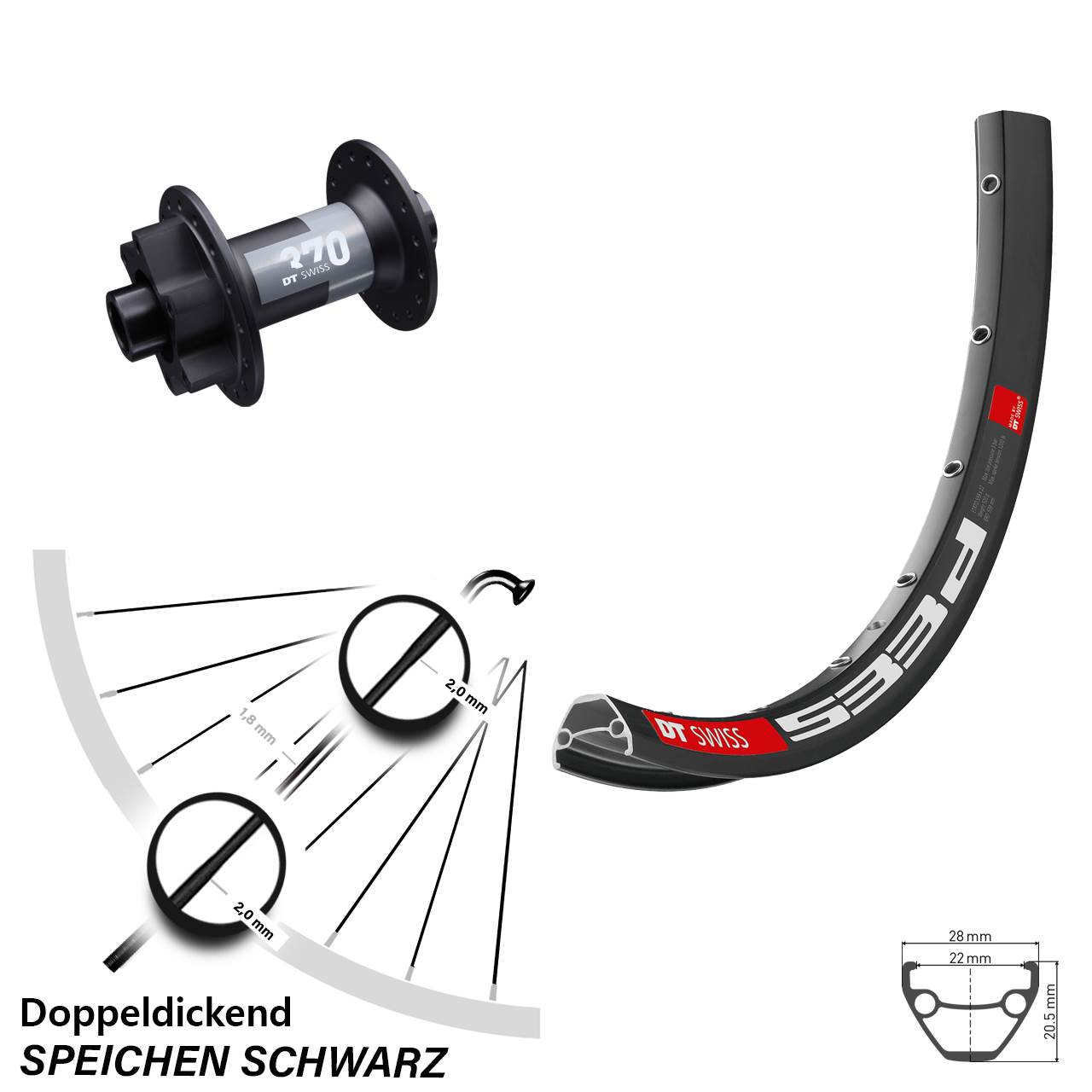 Vorderrad 6-Loch 26 Zoll DT Swiss 533d-370 15x100