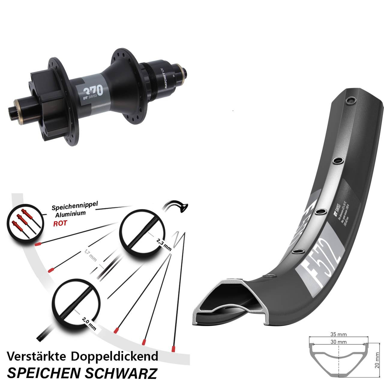 6-Loch Hinterrad 29 Zoll DT Swiss F 572-370 XD für Schnellspanner