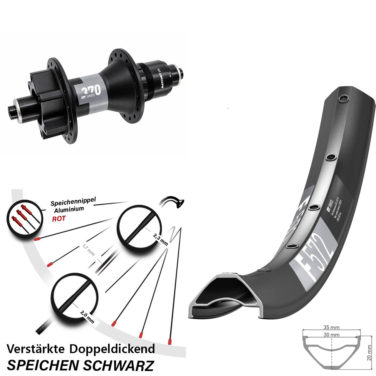 6-Loch Hinterrad 29 Zoll DT Swiss F 572-370 XD für Schnellspanner