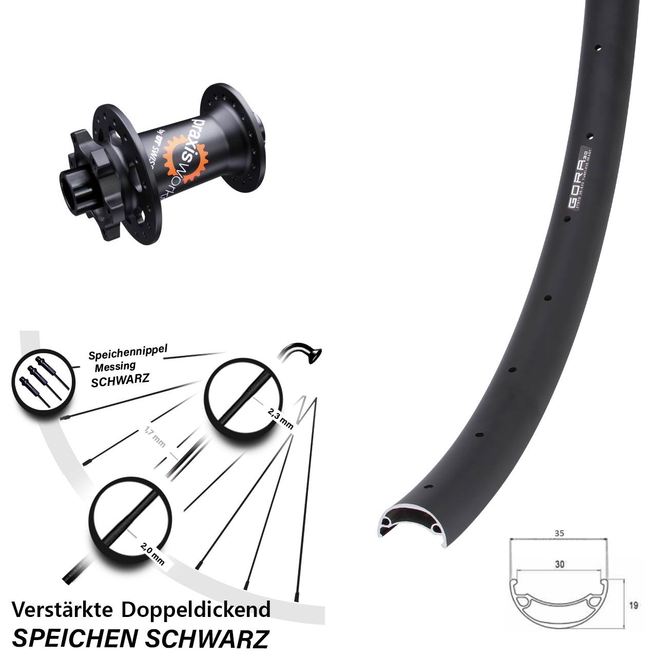 26 Zoll Gora 30 DT Swiss 350 Vorderrad 6-Loch 15x100
