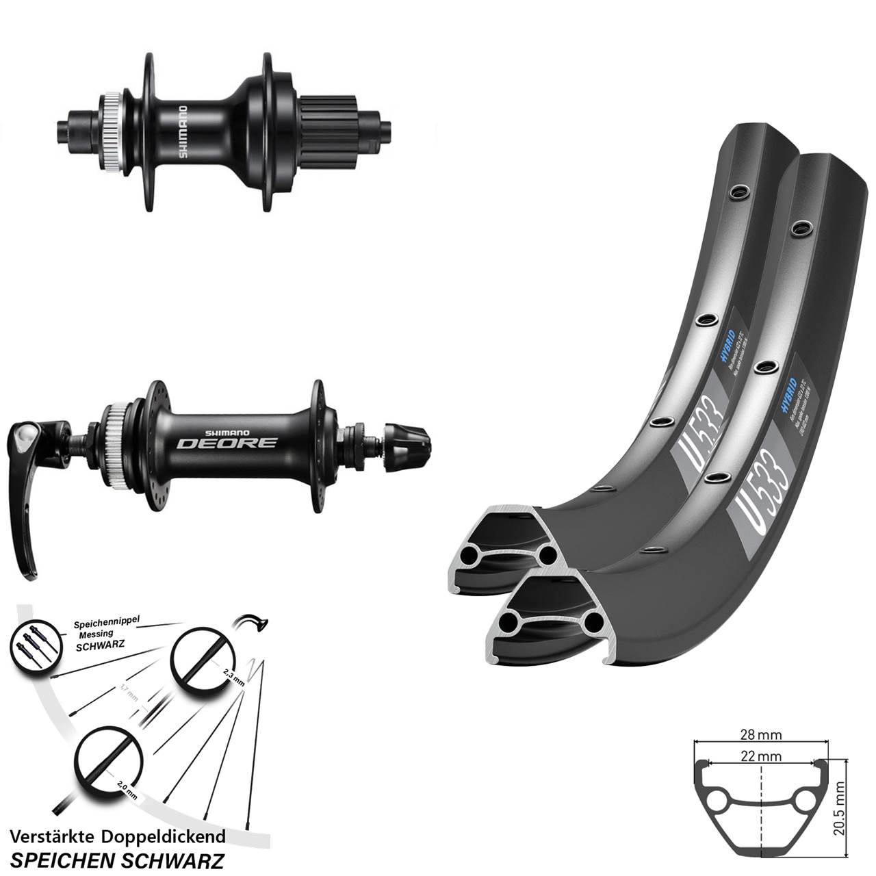 Disc Laufrad-Satz QR 650B DT Swiss U533 Shimano Deore MT500 Micro Spline
