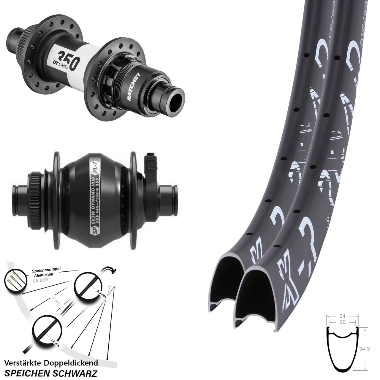 Disc Laufradsatz 12x100/142 28 Zoll KX-R Road DT Swiss 350 SP PL-7 SRAM XDR