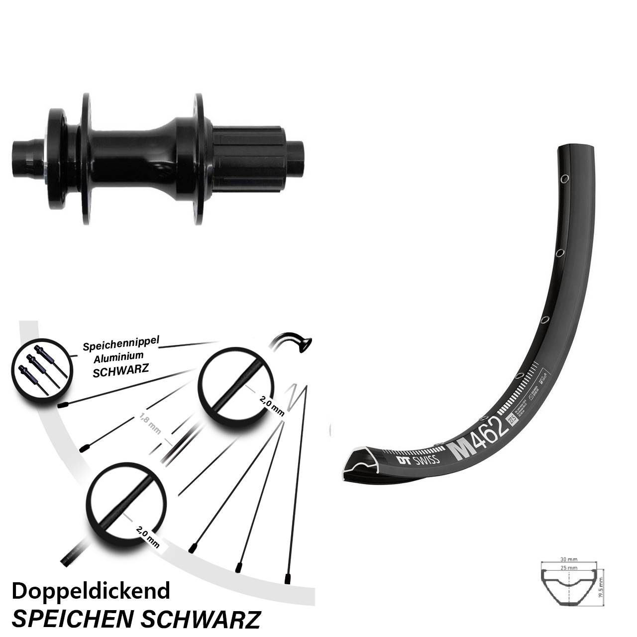 Hinterrad 27,5 Zoll DT Swiss M 462 Fastace 6-Loch 12x148 8-12 fach