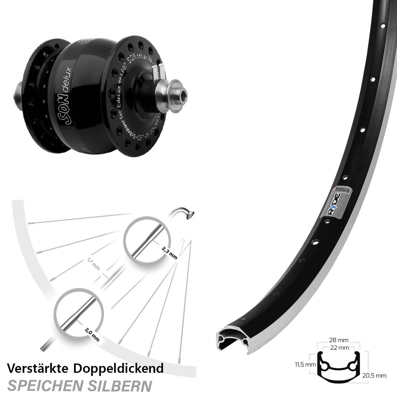 27,5 Zoll Nabendynamovorderrad für Schnellspanner Ryde Andra 35 SON delux