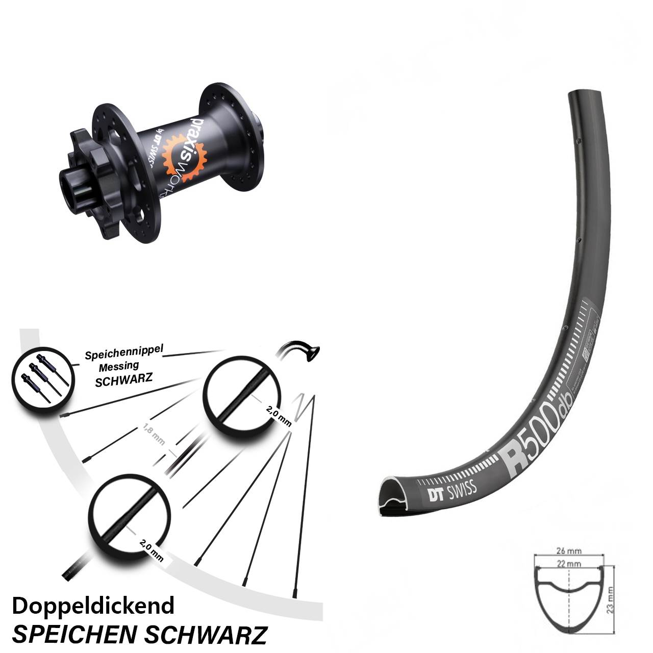 DT Swiss R 500 Vorderrad 6-Loch 28 Zoll 350 Nabe Steckachse 12x100 mm