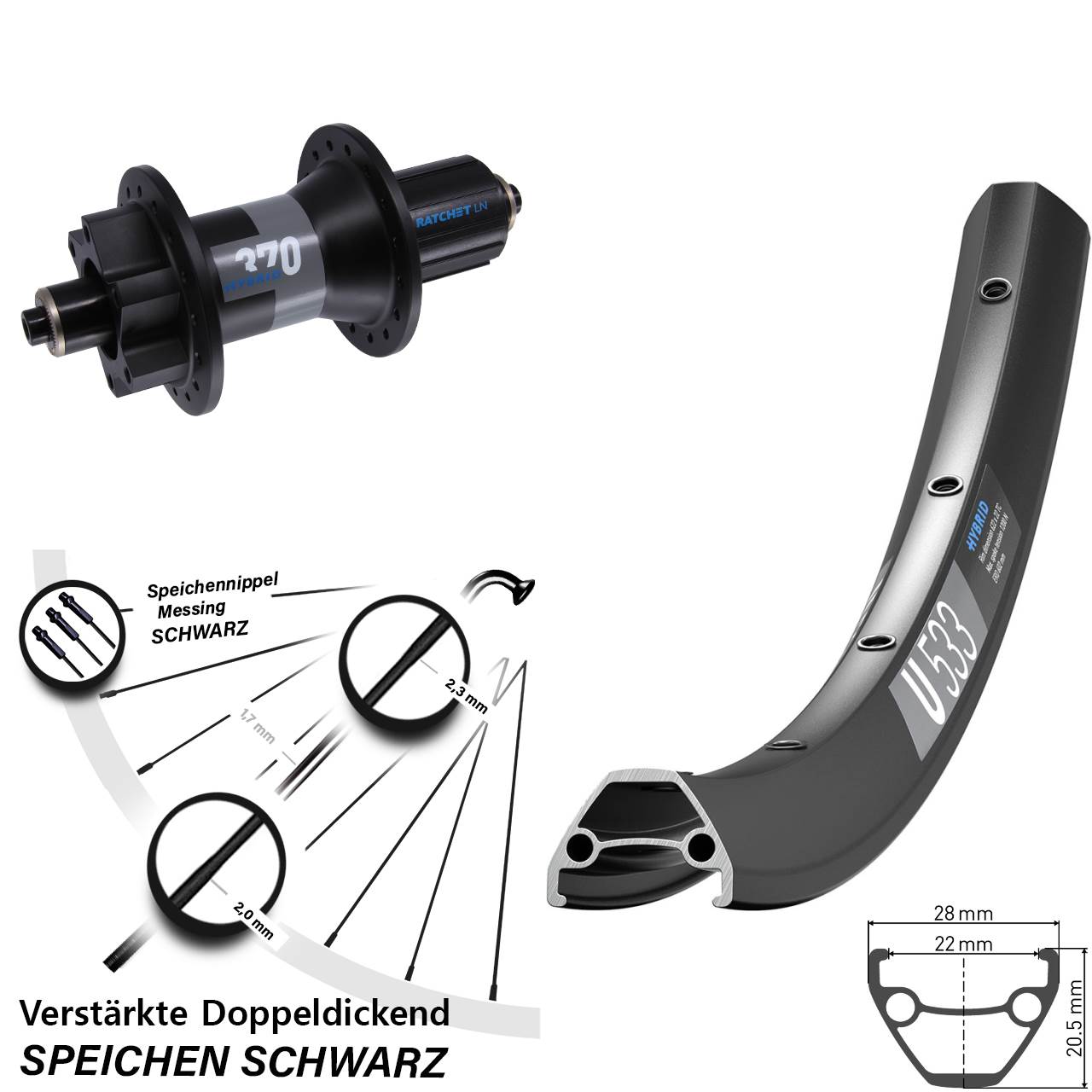 DT Swiss U 533-370 Hybrid 29 Zoll Disc Hinterrad QR Boost 8-11 fach