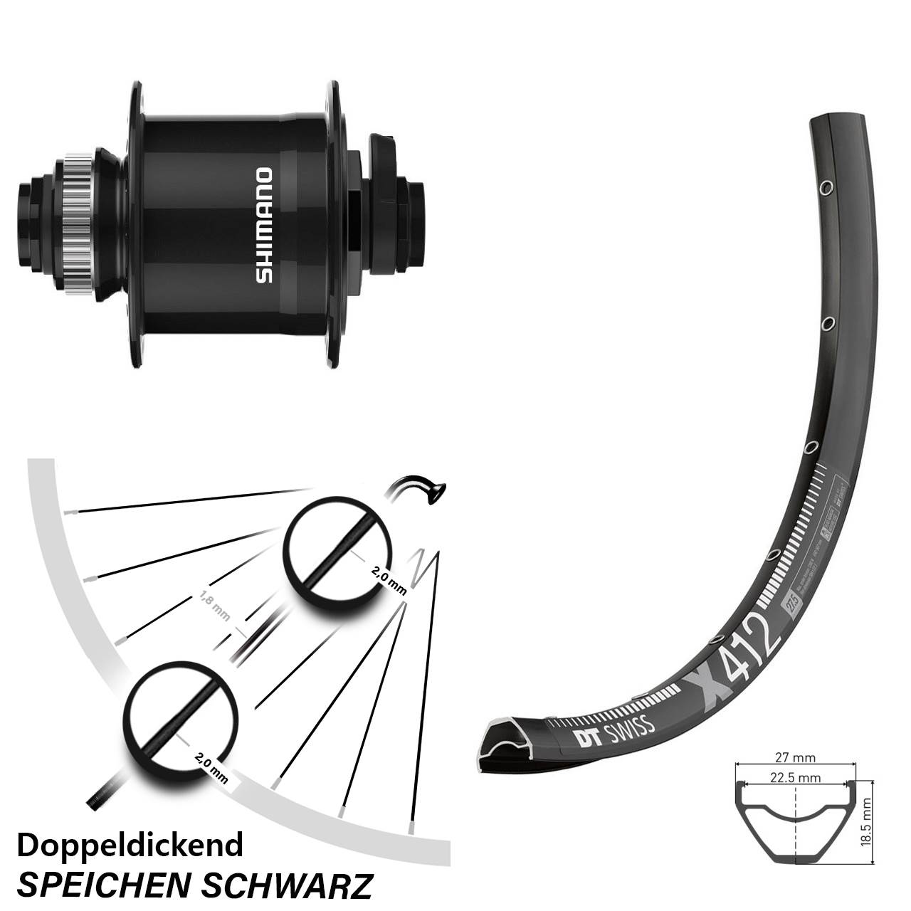 Centerlock Dynamo-Vorderrad 15x100 28-29 Zoll DT Swiss X 412 Shimano DH-UR708-3D