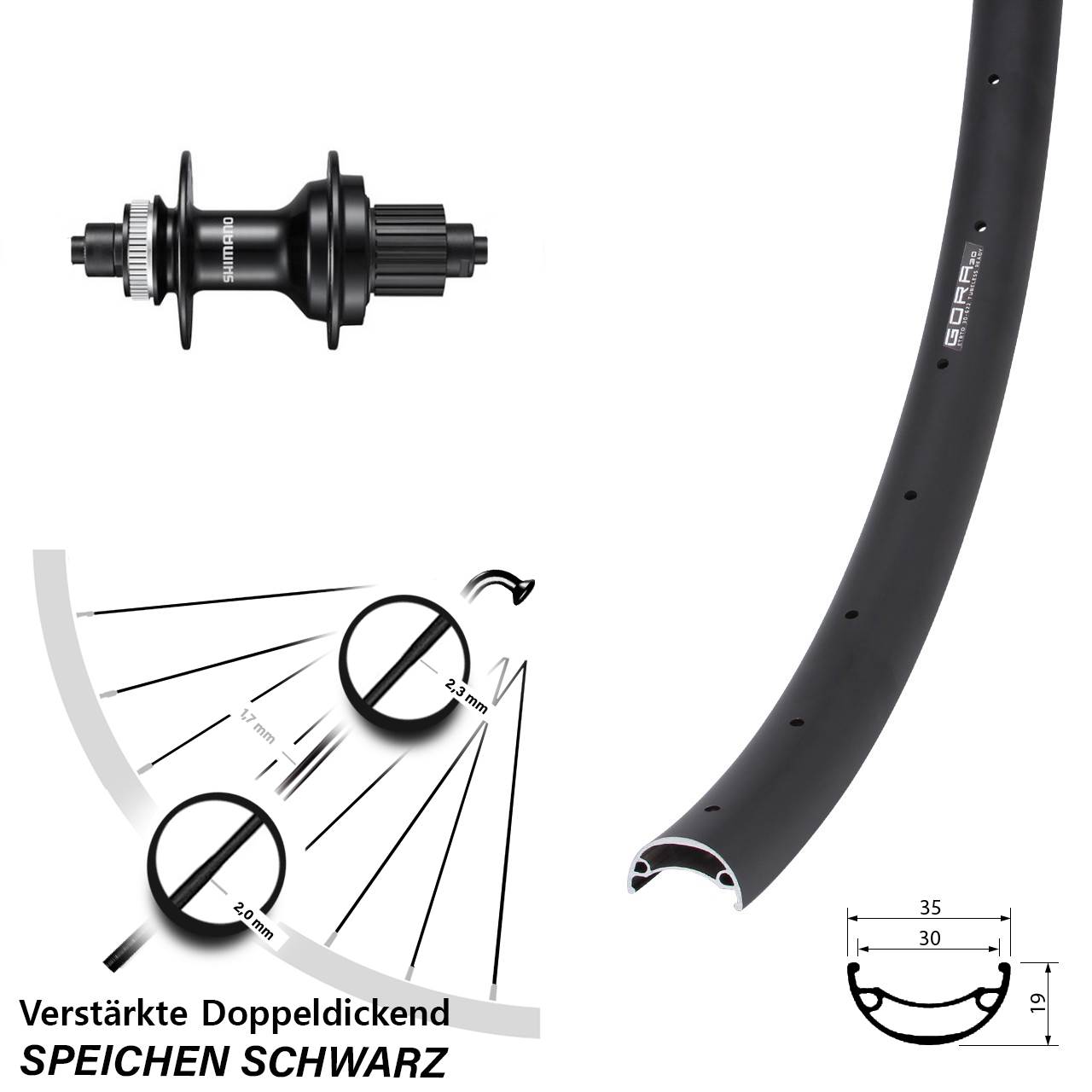 Gora 30 Shimano FH-MT500 26 Zoll Disc Laufrad QR Micro Spline