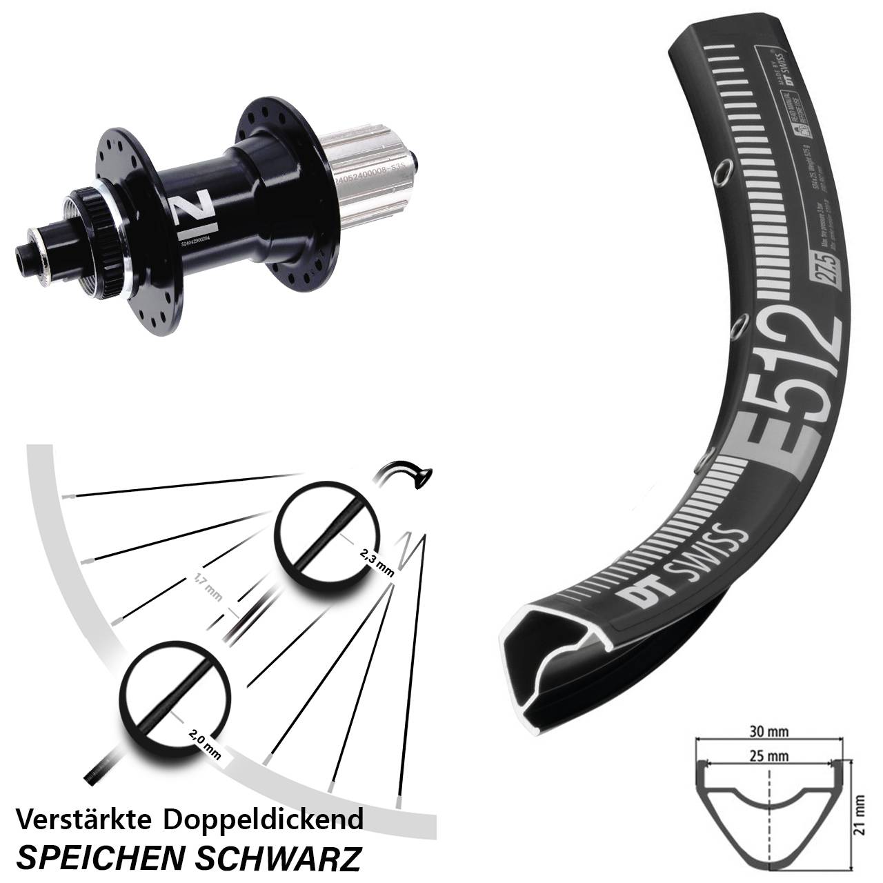 DT Swiss E 512 Novatec D042SB Disc 29 Zoll Laufrad für Schnellspanner 8-12 fach HG