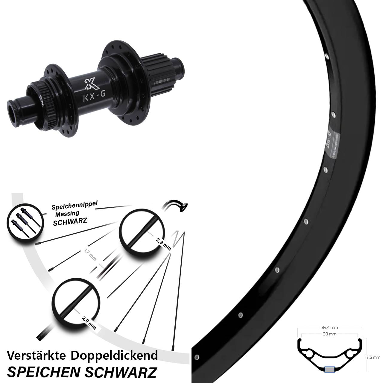 Centerlock Hinterrad 12x142 29 Zoll Ryde Disc 30 KX-GS verstärkt Micro Spline