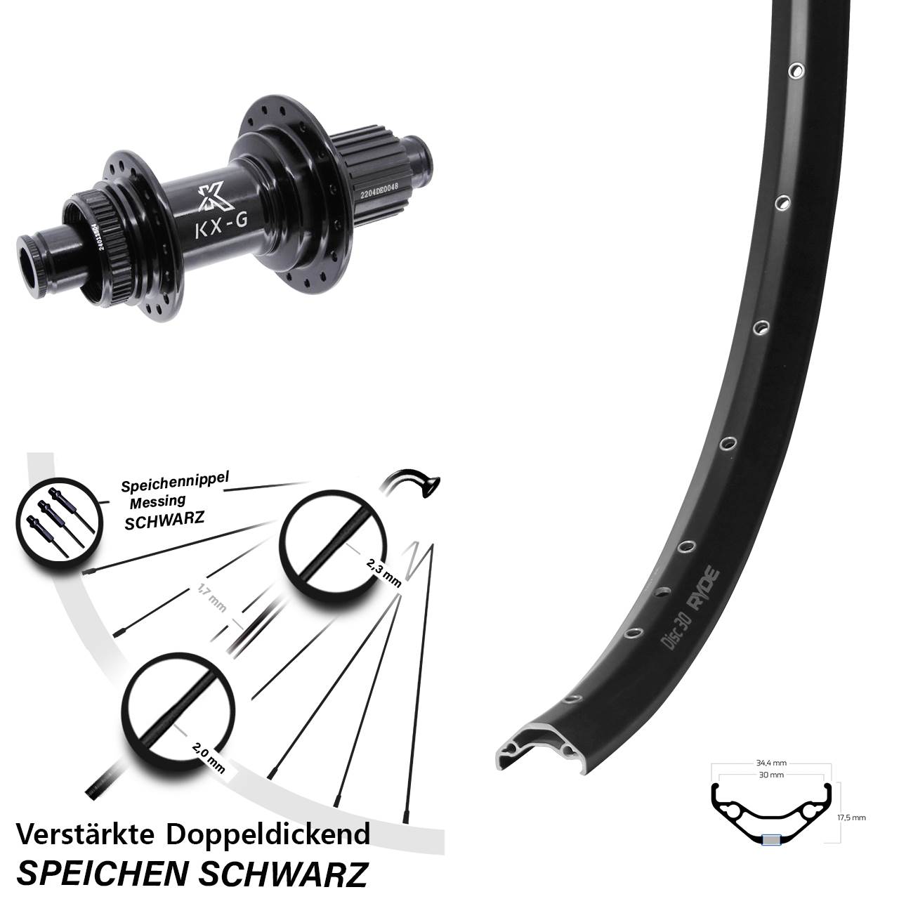Centerlock Hinterrad 12x142 29 Zoll Ryde Disc 30 KX-GS verstärkt Micro Spline