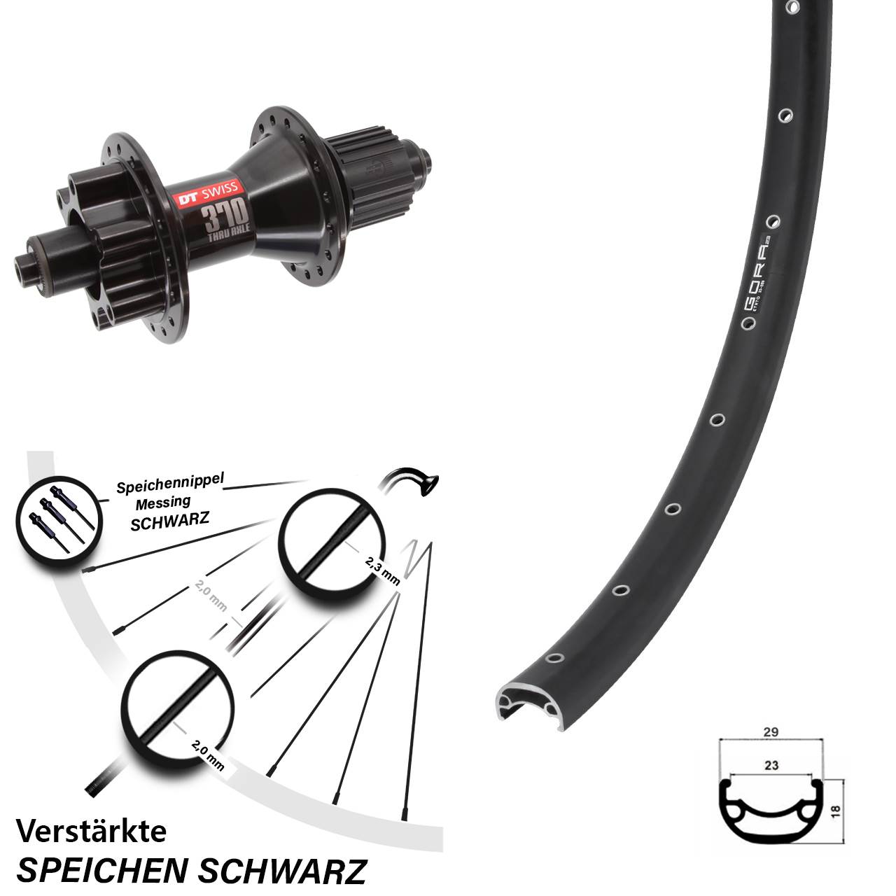 26 Zoll Gora 23 DT Swiss 370 Hybrid 6-Loch Hinterrad QR Micro Spline
