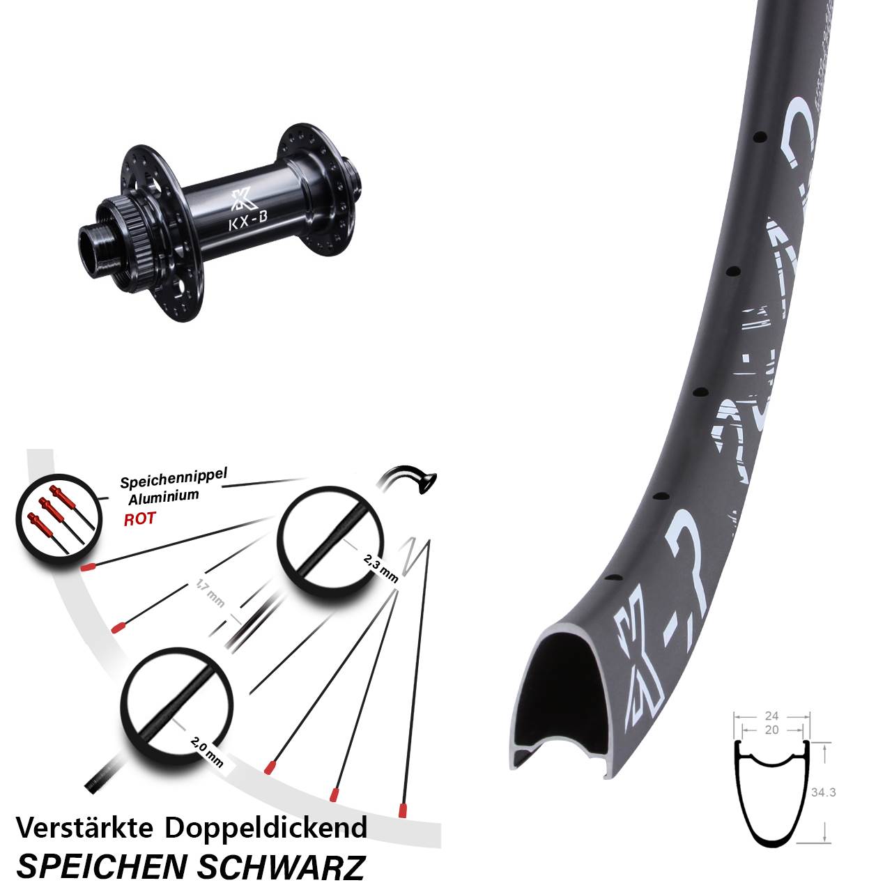 Vorderrad Boost 12x110 mm Centerlock KX-R Road Bikepacking 28 Zoll