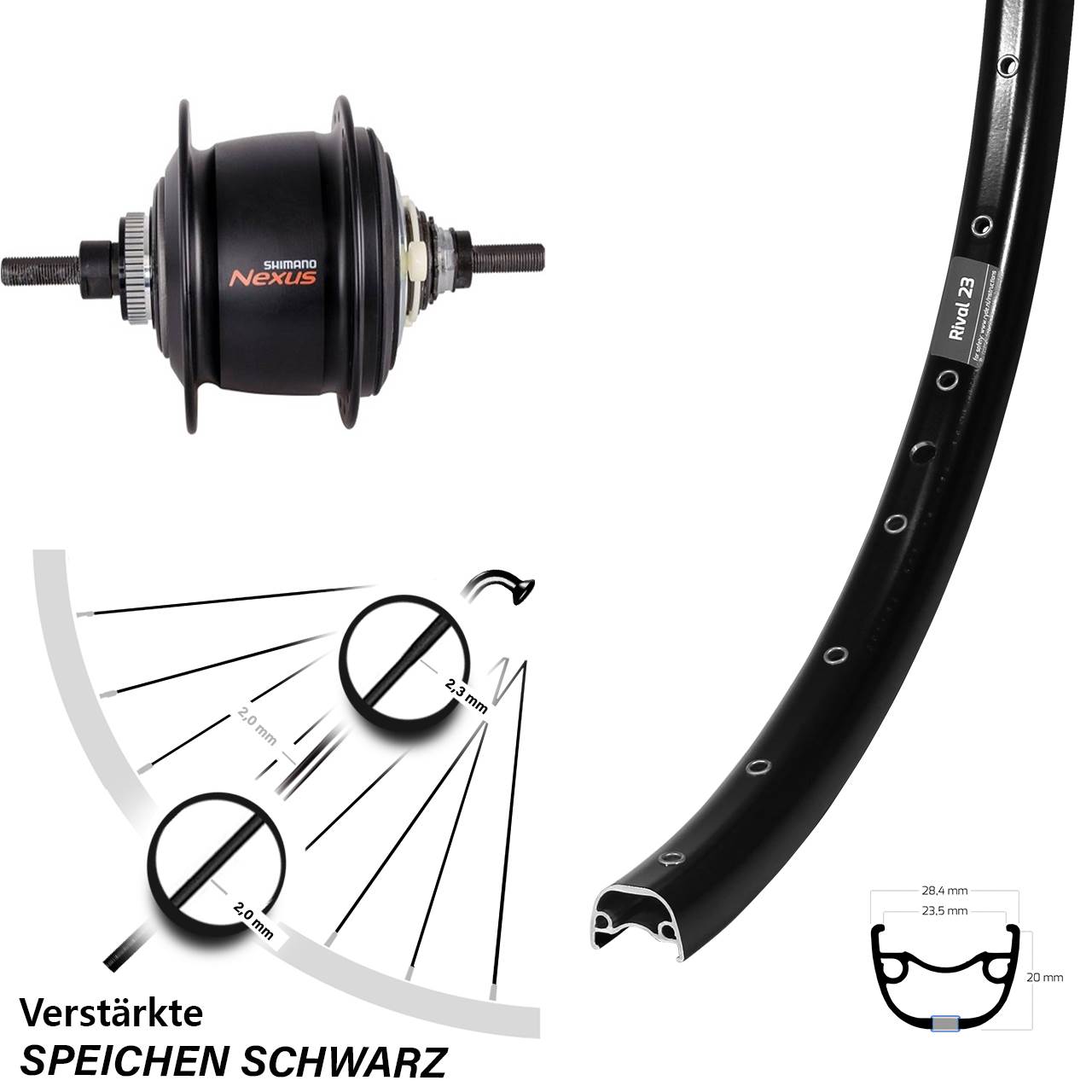 27,5 Zoll Hinterrad Ryde Rival 23 8-Gang Centerlock