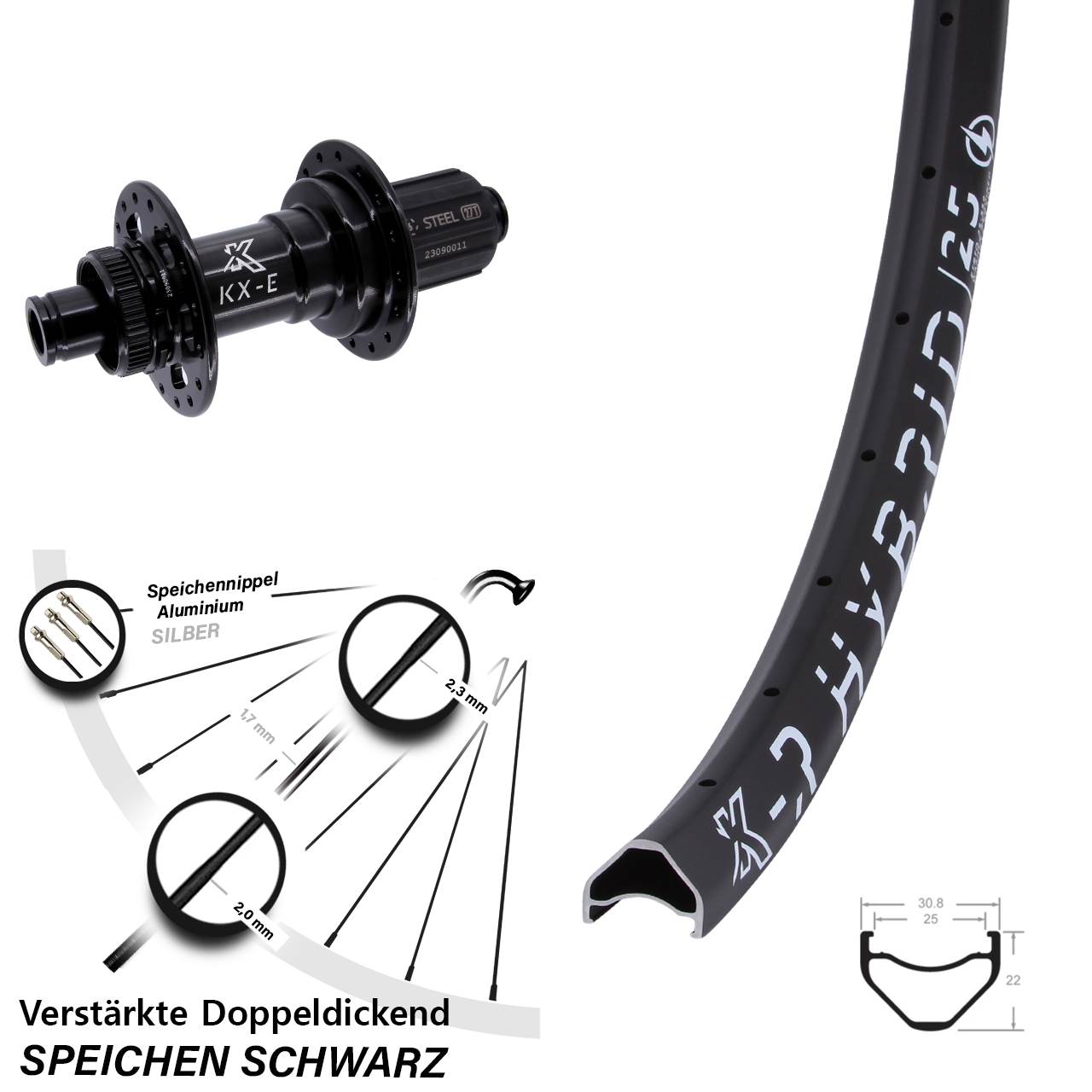 Boost Hinterrad Centerlock 12x148 26 Zoll KX-R Hybrid 25 Stahl Freilauf 8-12 fach
