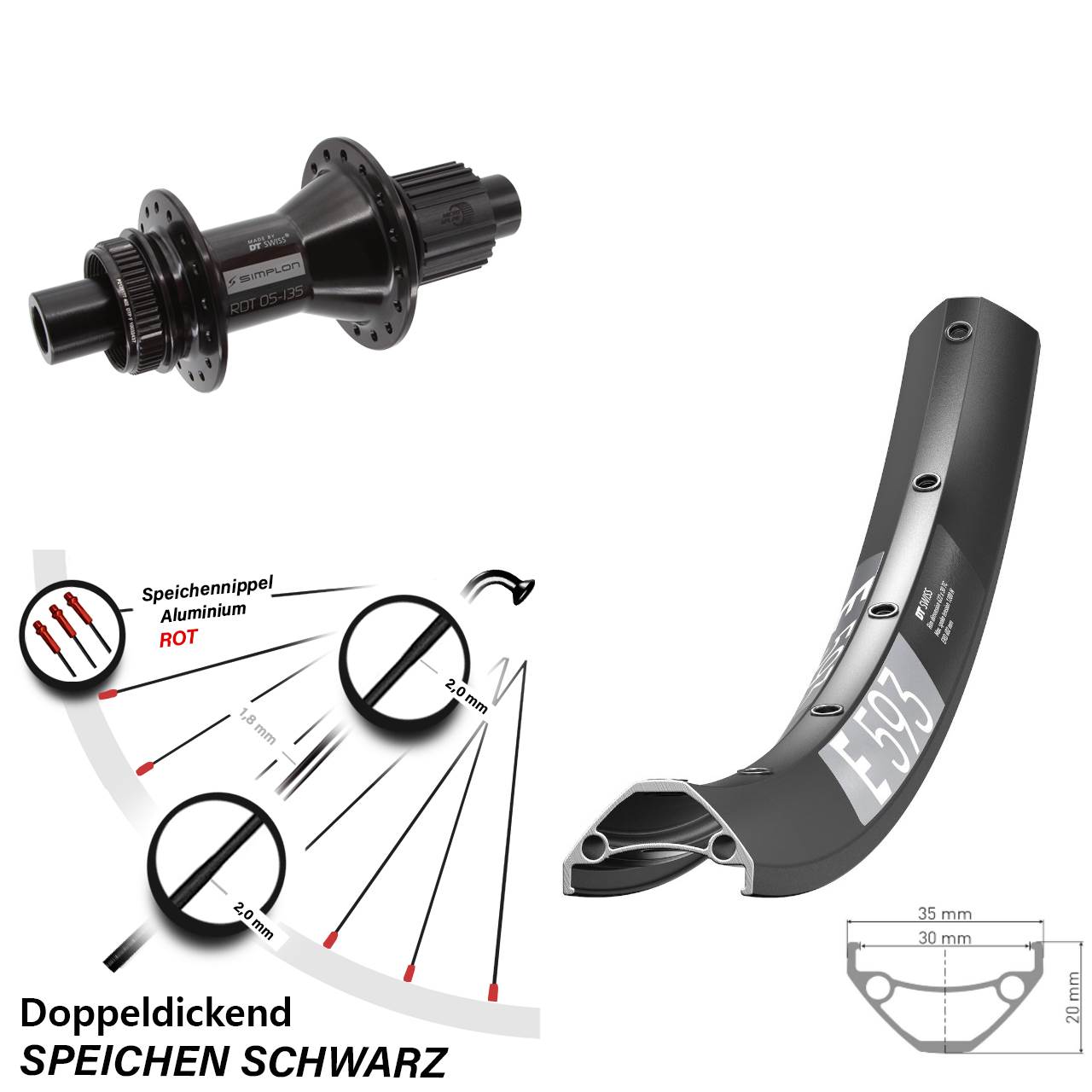29 Zoll DT Swiss E 593-370 Hybrid Centerlock Hinterrad 12x142 Micro Spline