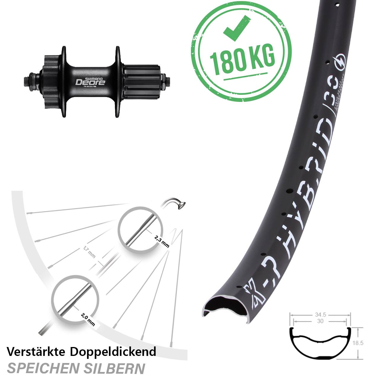 KX-R Hybrid 30 Shimano Deore 29 Zoll Disc Hinterrad für Schnellspanner 8-11 fach HG