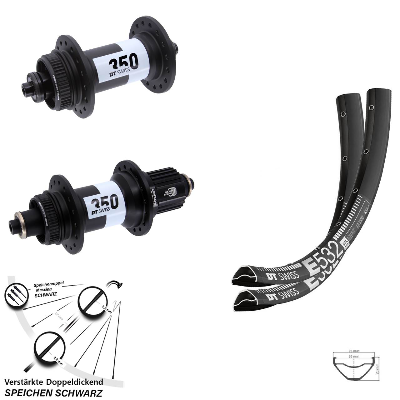 Disc Laufrad-Satz 27,5 Zoll DT Swiss E532 350 Micro Spline QR