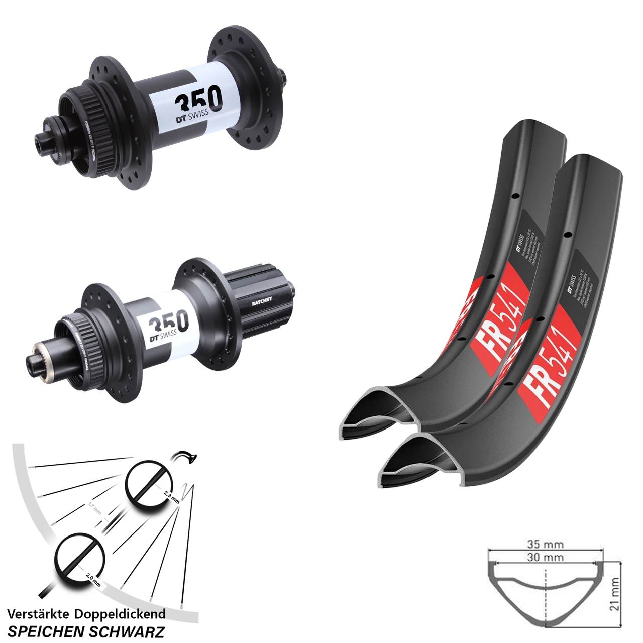 27,5 Zoll DT Swiss FR 541 350 Disc Laufrad-Satz für Schnellspanner 8-11 fach