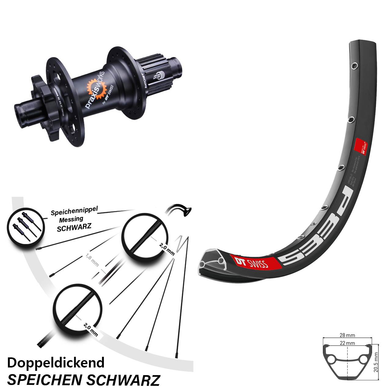 Hinterrad 6-Loch 26 Zoll DT Swiss 533d-350 Shimano Micro Spline 12x142