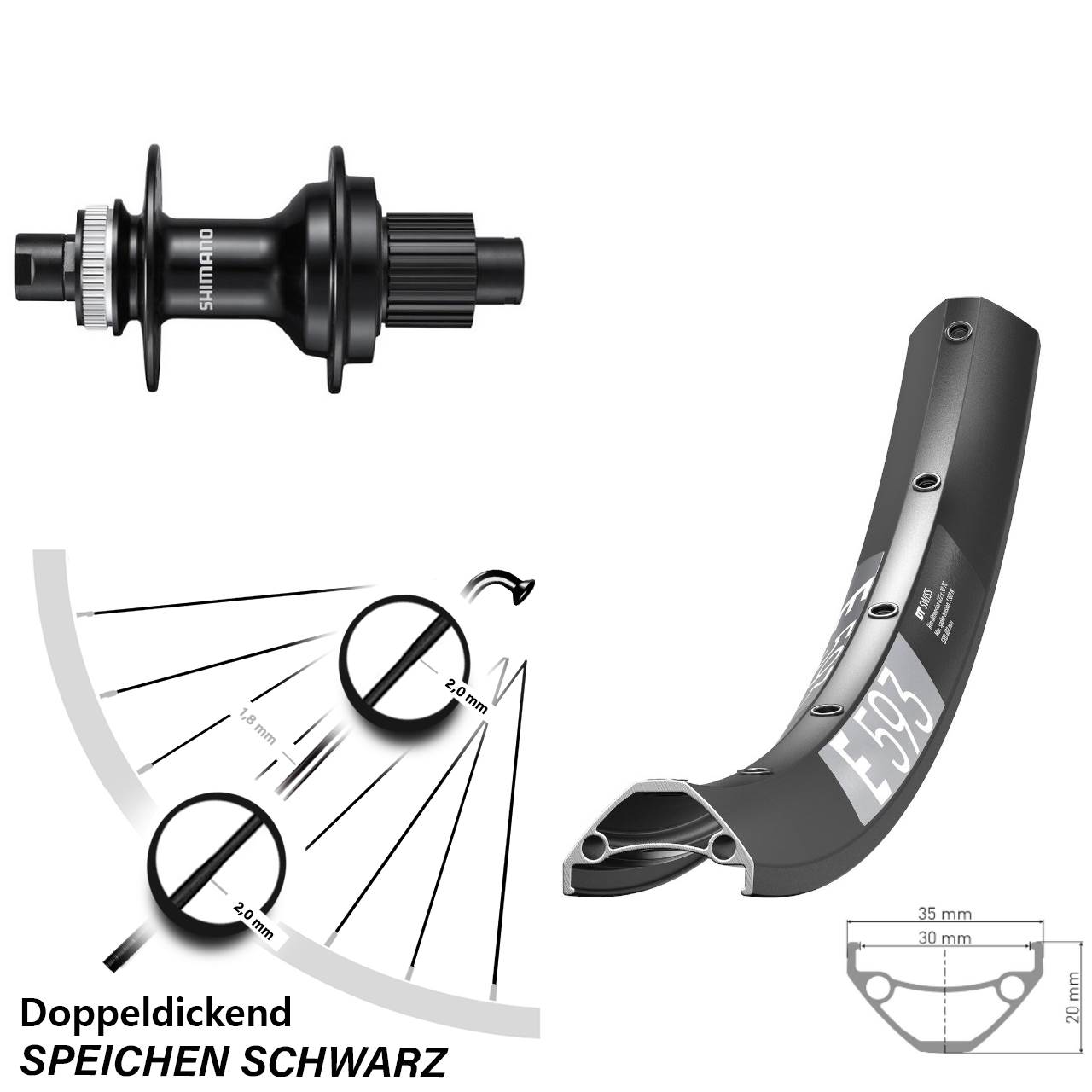 Disc Laufrad 650B DT Swiss E 593 Shimano FH-MT510 Micro Spline 12x142