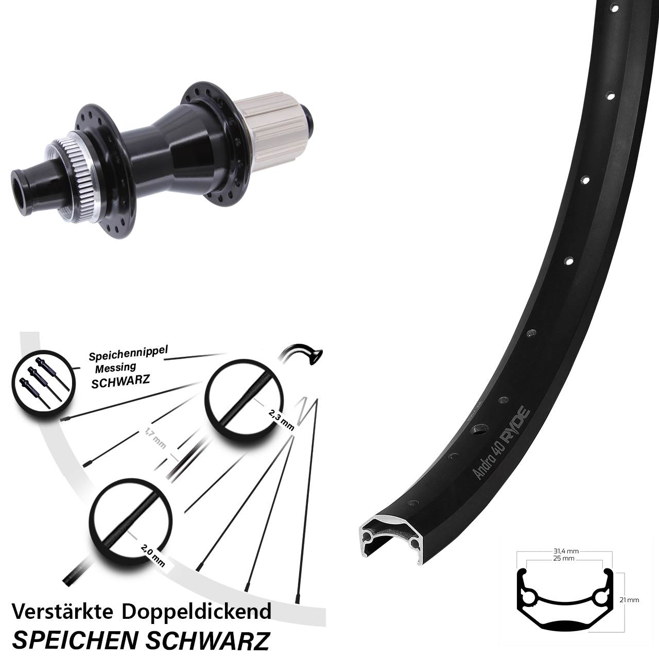 Hinterrad Centerlock 27,5 Zoll Ryde Andra 40 Novatec CL-142 8-12 fach HG 12x142