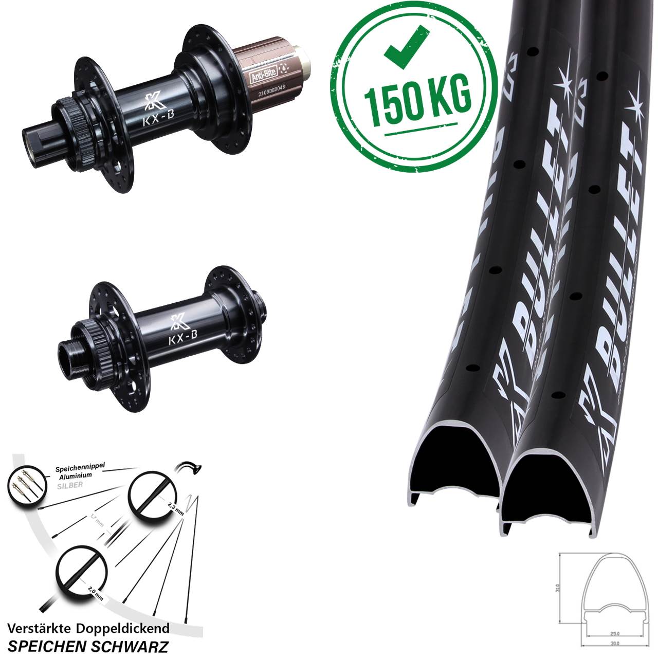 28 Zoll KX-Bullet Disc Laufrad-Satz 15x110 12x148 8-12 fach