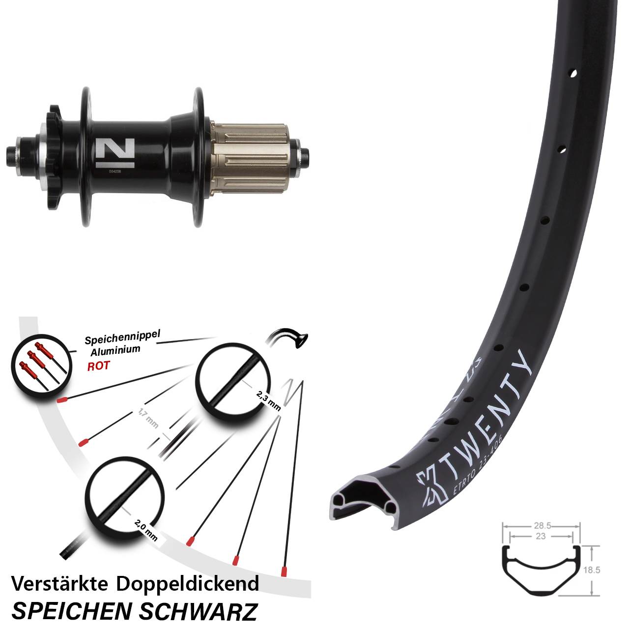 Hinterrad 20 Zoll KX Twenty Novatec D042SB schwarz 8-11 fach