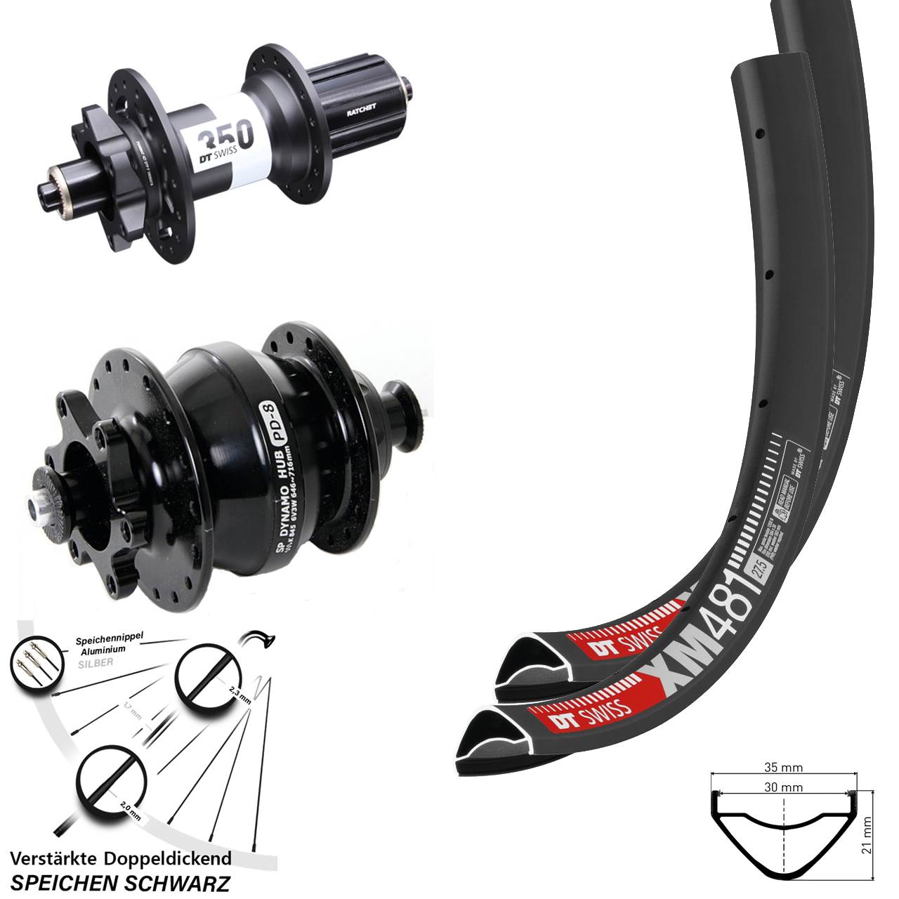 Laufradsatz QR 27,5 Zoll DT Swiss XM 481-350 SP PD-8 Disc 6-Loch 8-11 fach HG
