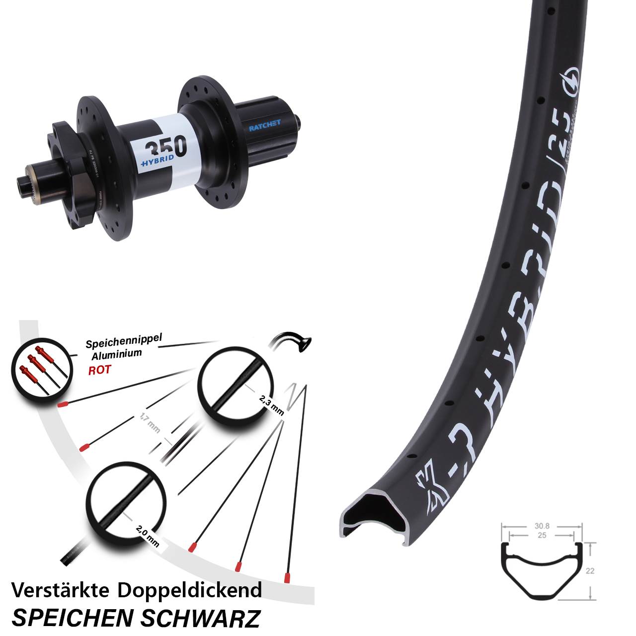 28-29 Zoll KX-R Hybrid 25 DT Swiss 350 Hinterrad QR 8-11 fach HG