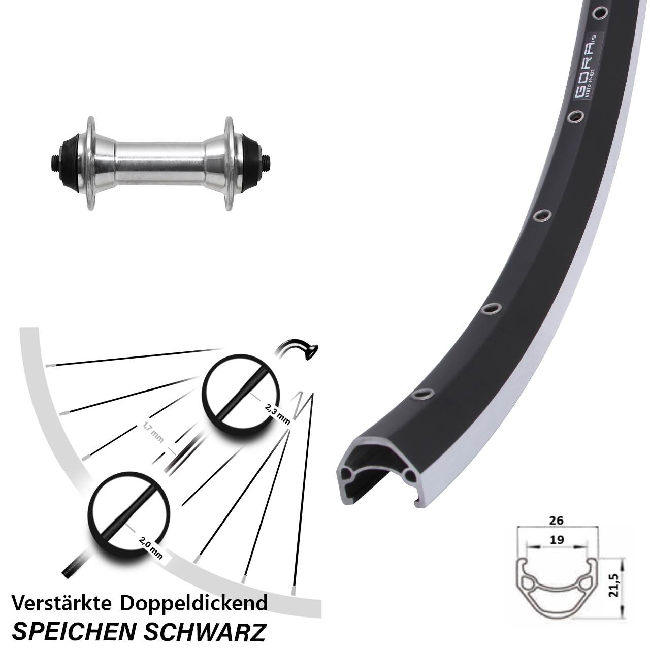 Gora 19 Formula FM-21 28 Zoll Vorderrad für Schnellspanner