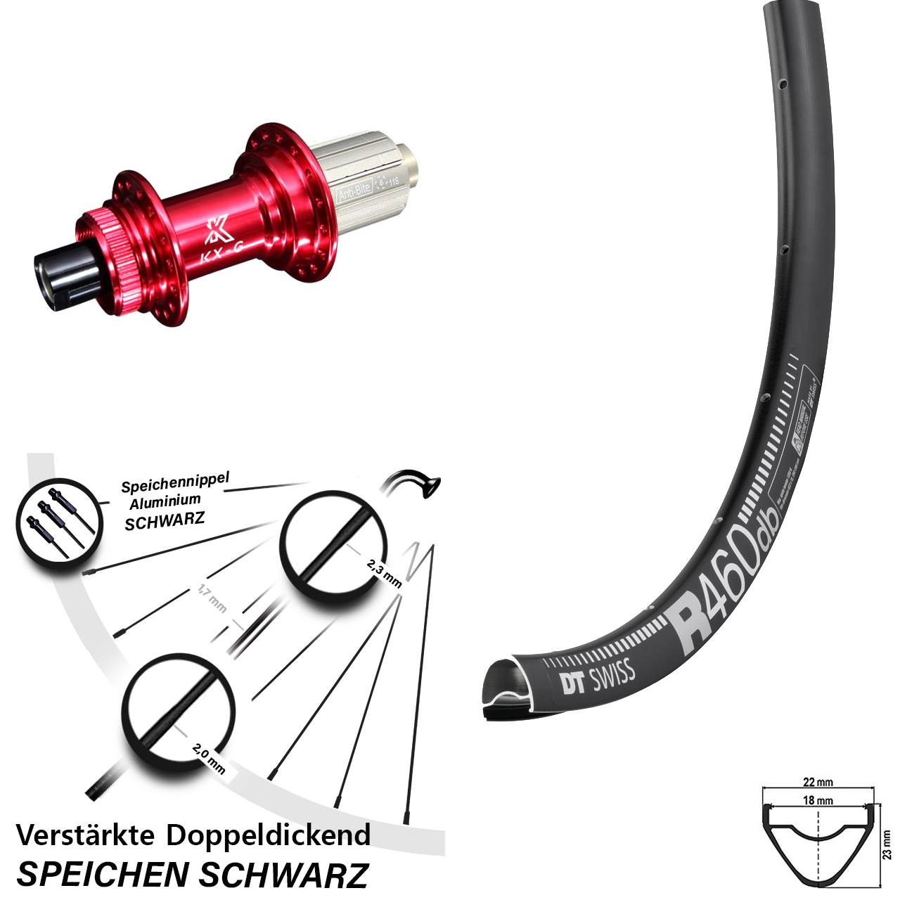 Hinterrad 12x142 28 Zoll DT Swiss R 460 Disc KX-G rot 8-12 fach HG