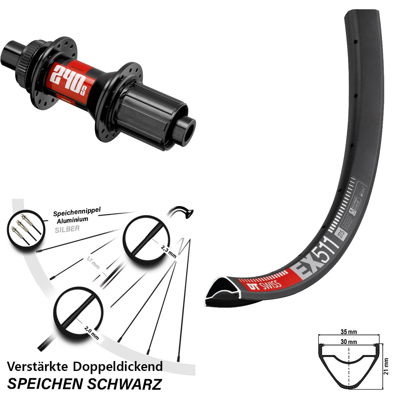 Hinterrad Centerlock 27,5 Zoll DT Swiss EX 511 240s 8-11 fach 12x148
