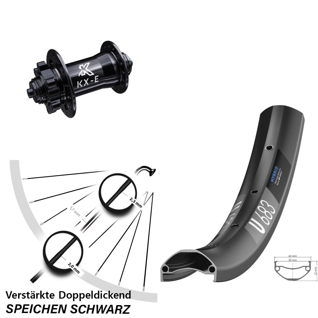 DT Swiss U 683 Disc Vorderrad 27,5 Zoll KX-E verstärkt 6-loch Schnellspanner schwarz