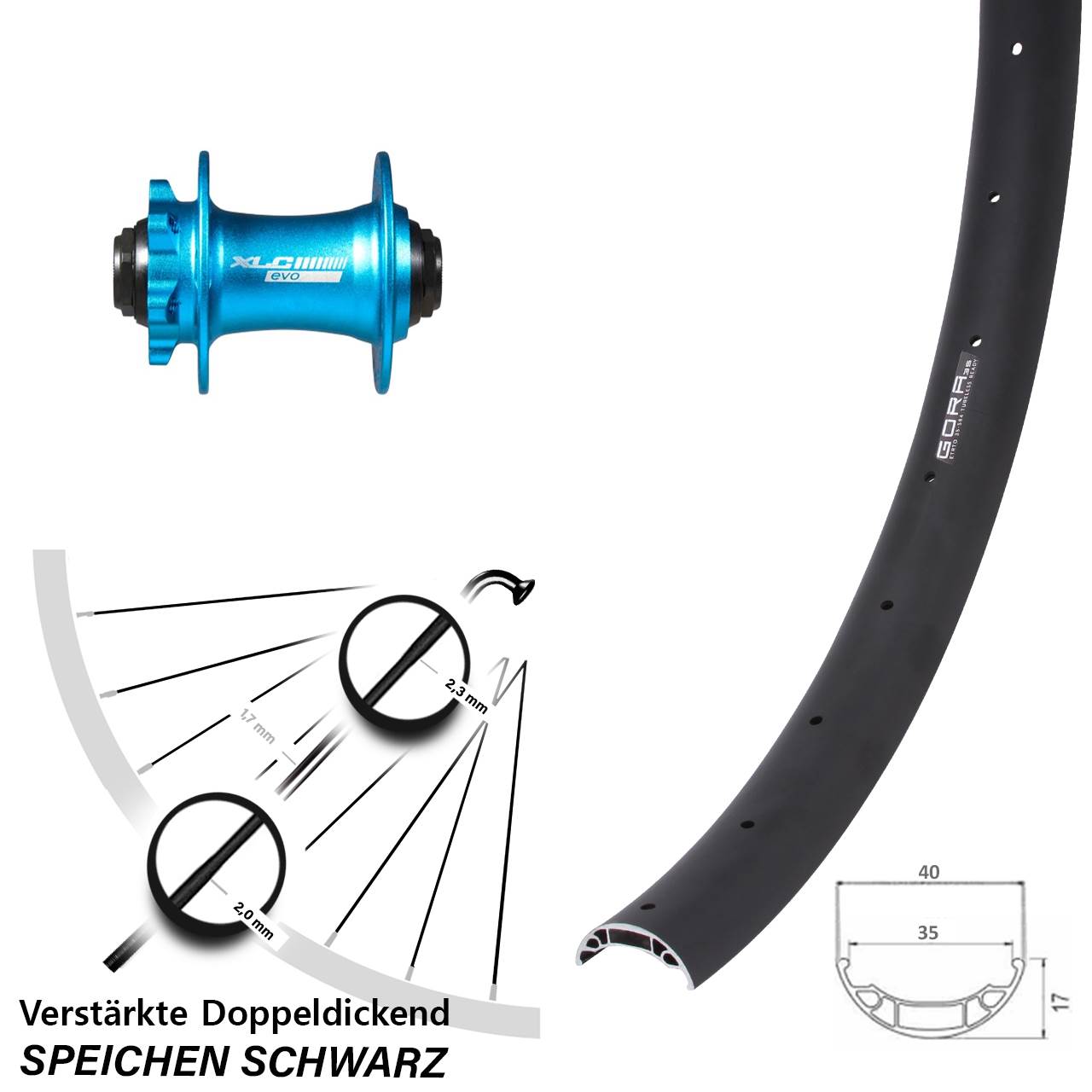 6-Loch Vorderrad 27,5 Zoll Gora 35 XLC Evo blau 15x100