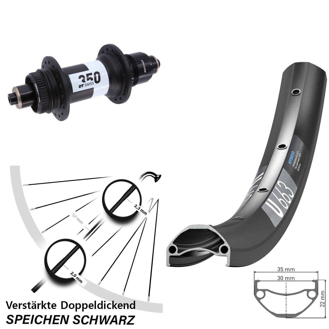29 Zoll DT Swiss U663-350 Centerlock Hinterrad QR Sram XD
