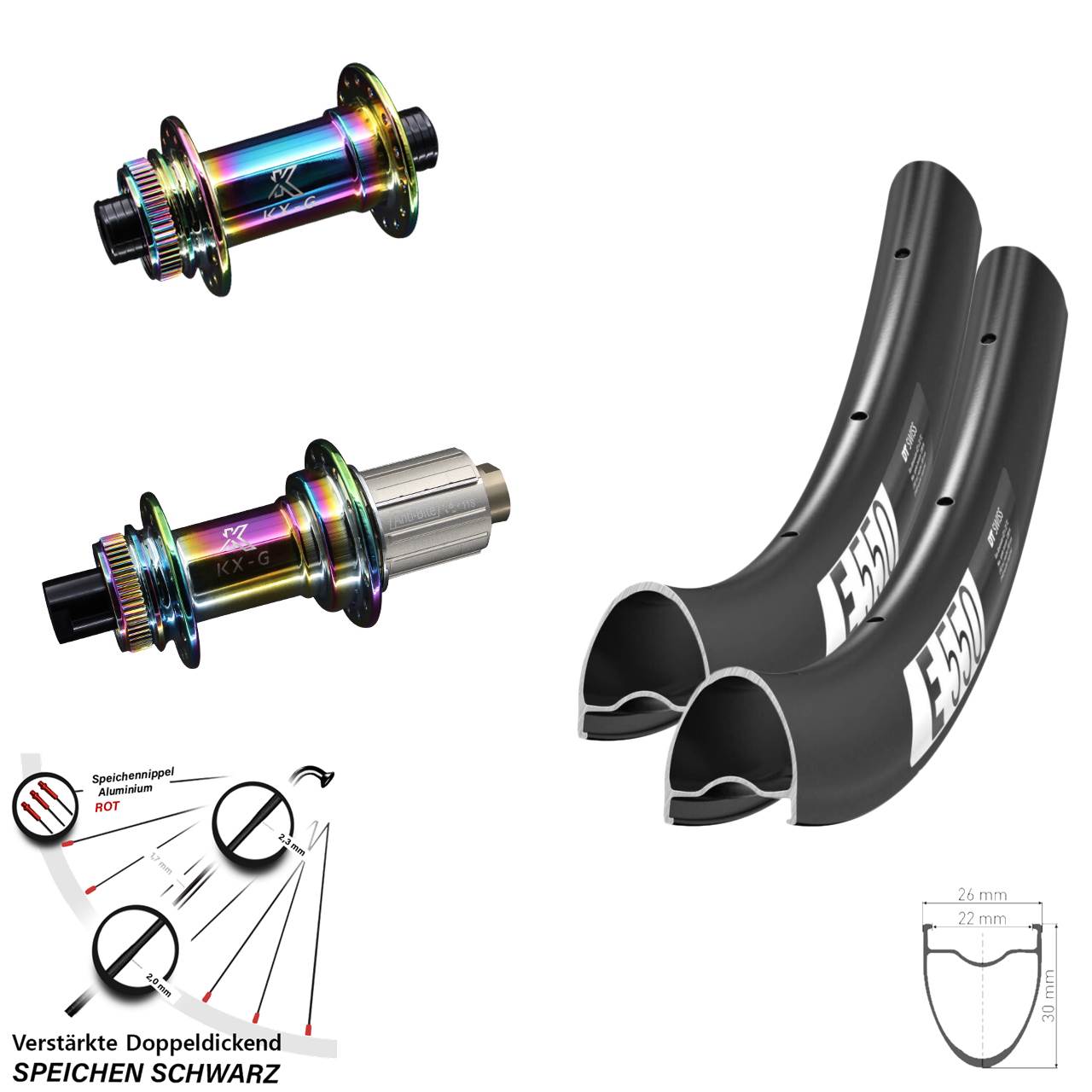 Centerlock Laufradsatz 28 Zoll DT Swiss E 550 KX-G Oilslick 8-12 fach HG 12x100/142
