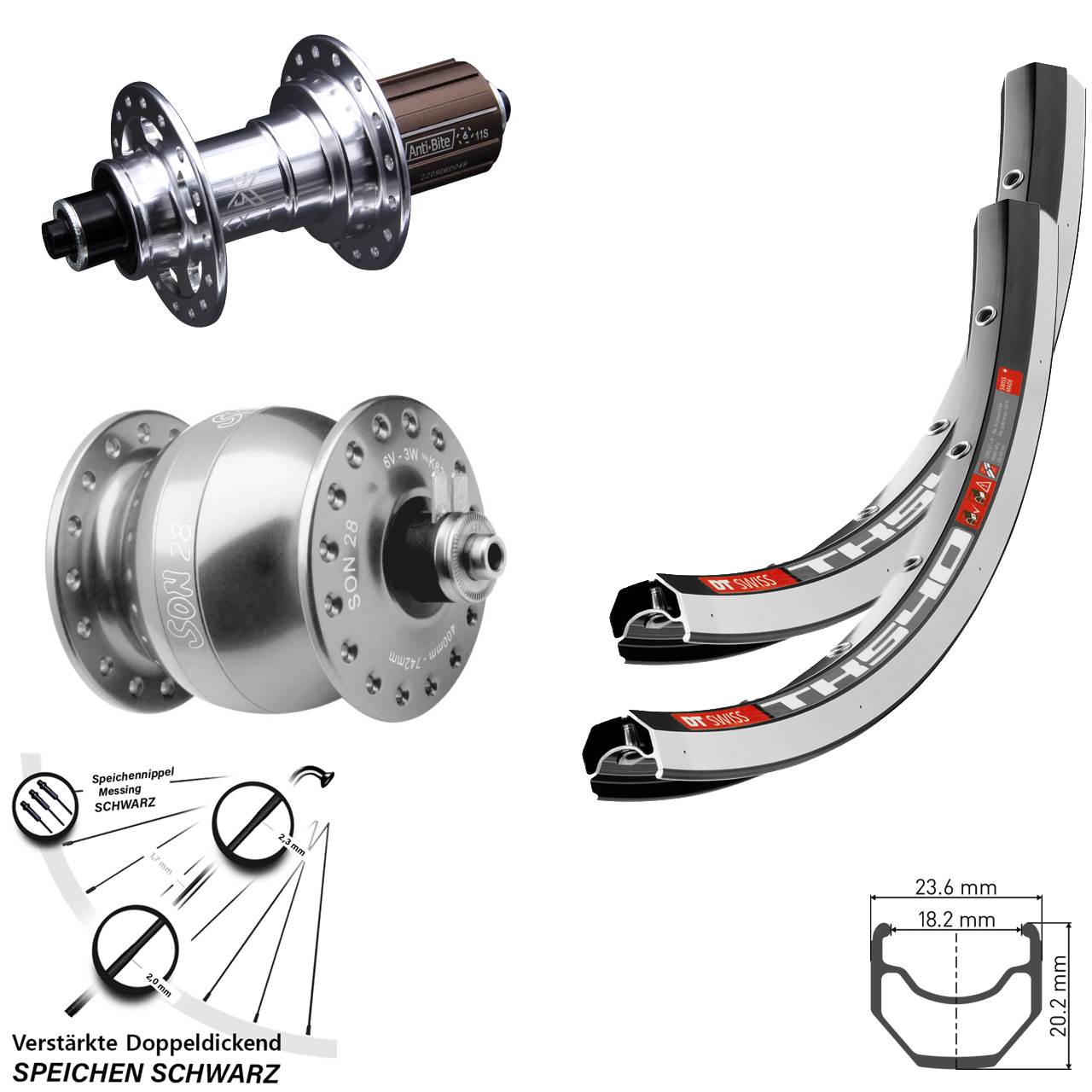 Laufrad-Satz SON 28 Zoll DT Swiss TK 540 KX-T silbern 8-12 fach für Schnellspanner
