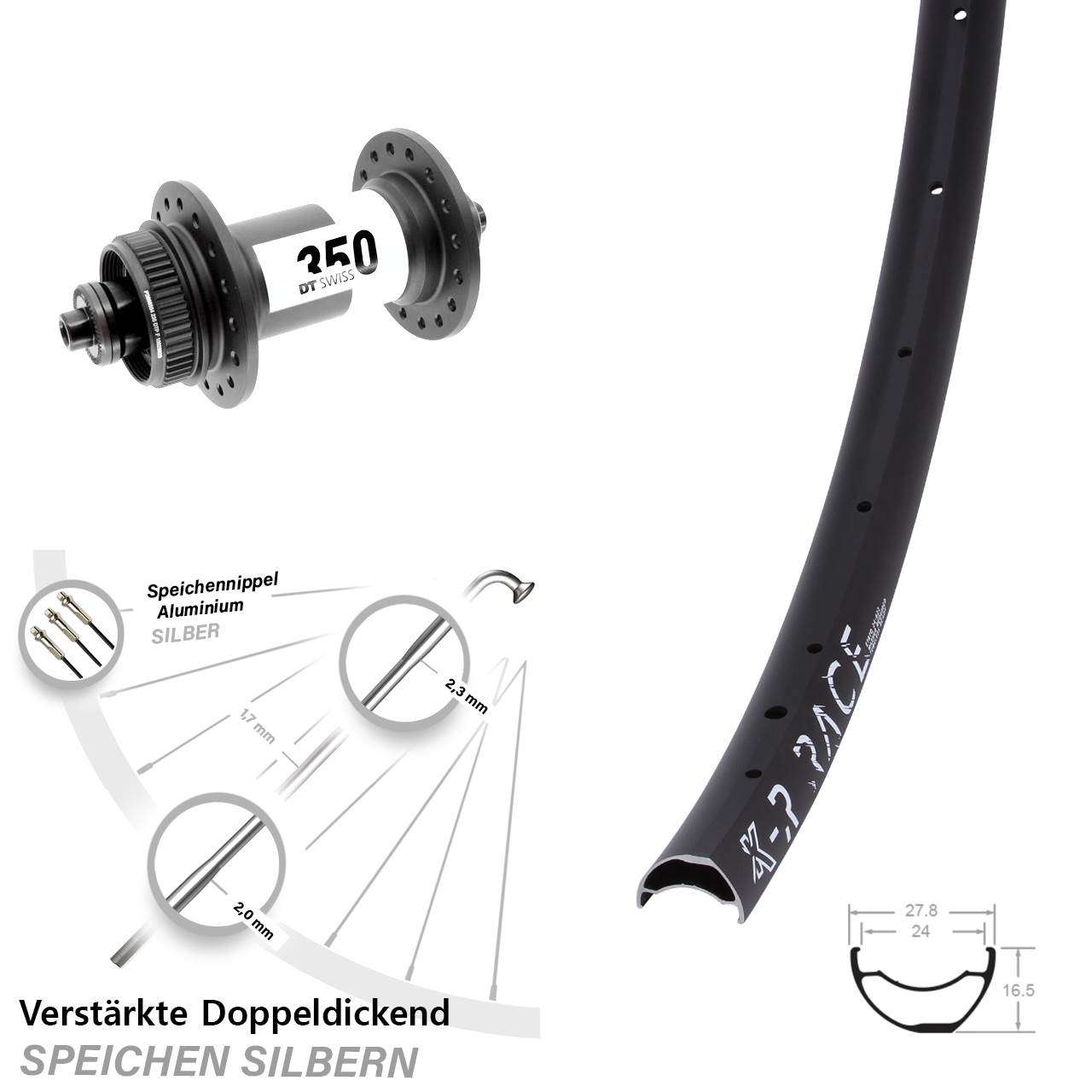 Centerlock Vorderrad für Schnellspanner KX-R Race DT Swiss 350