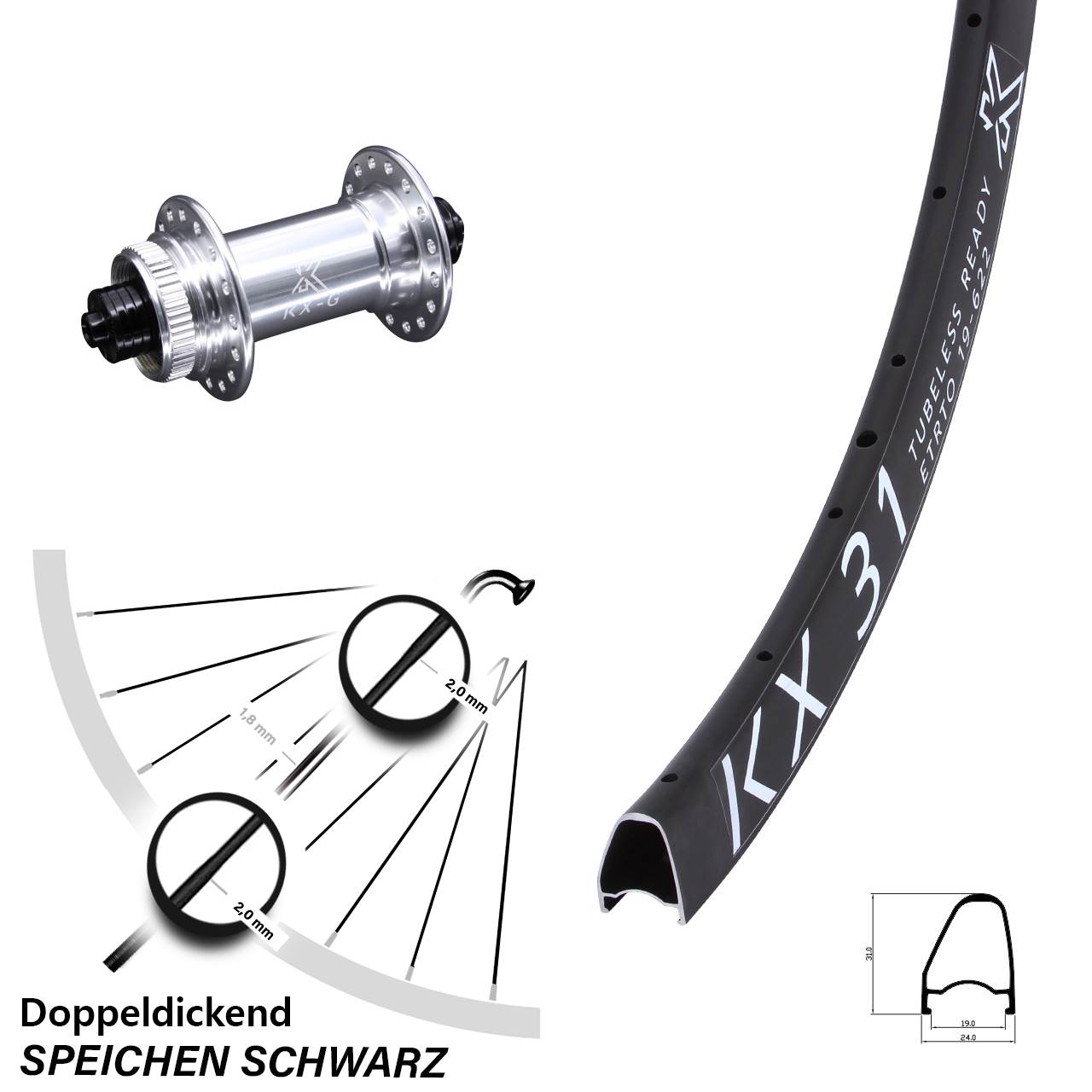 Laufrad 28 Zoll KX-G 31 OS Disc Centerlock 5/100 silbern