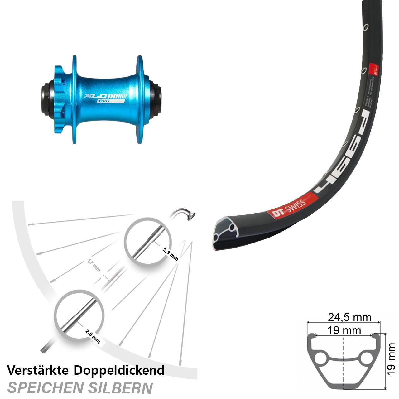 6-Loch Vorderrad 28 Zoll DT Swiss 466d XLC Evo blau 15x100