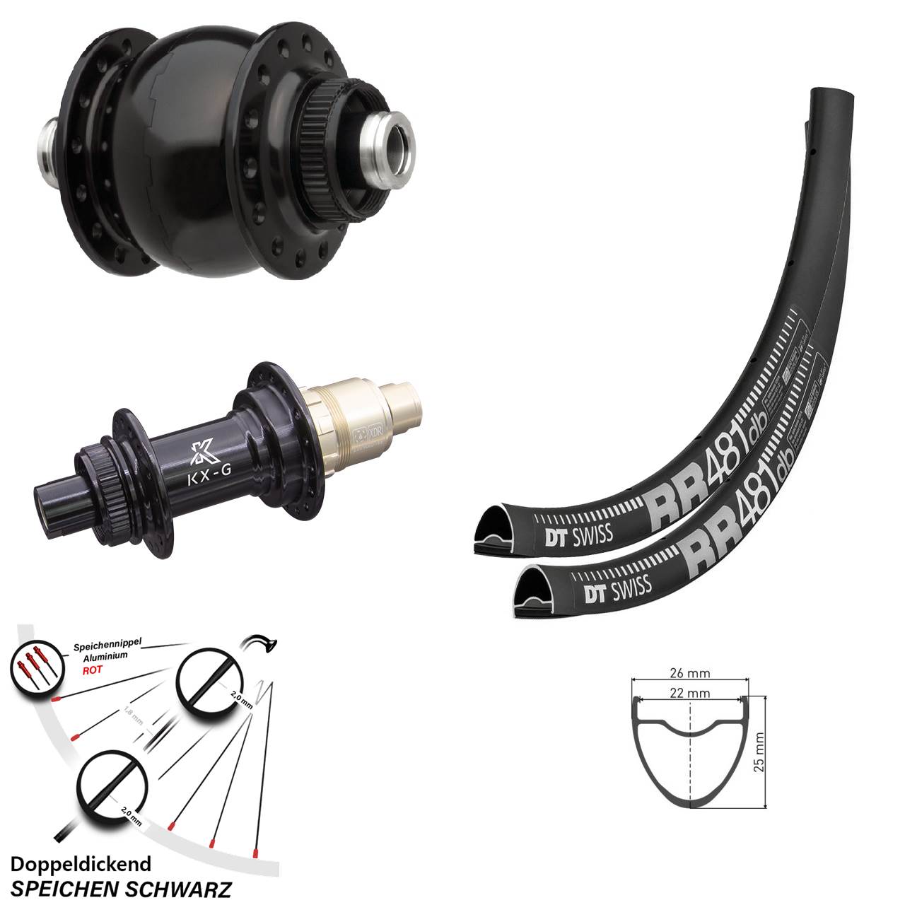 DT Swiss RR481 KX-G SON delux 28 Zoll Centerlock Laufradsatz 12x100/142 XDR