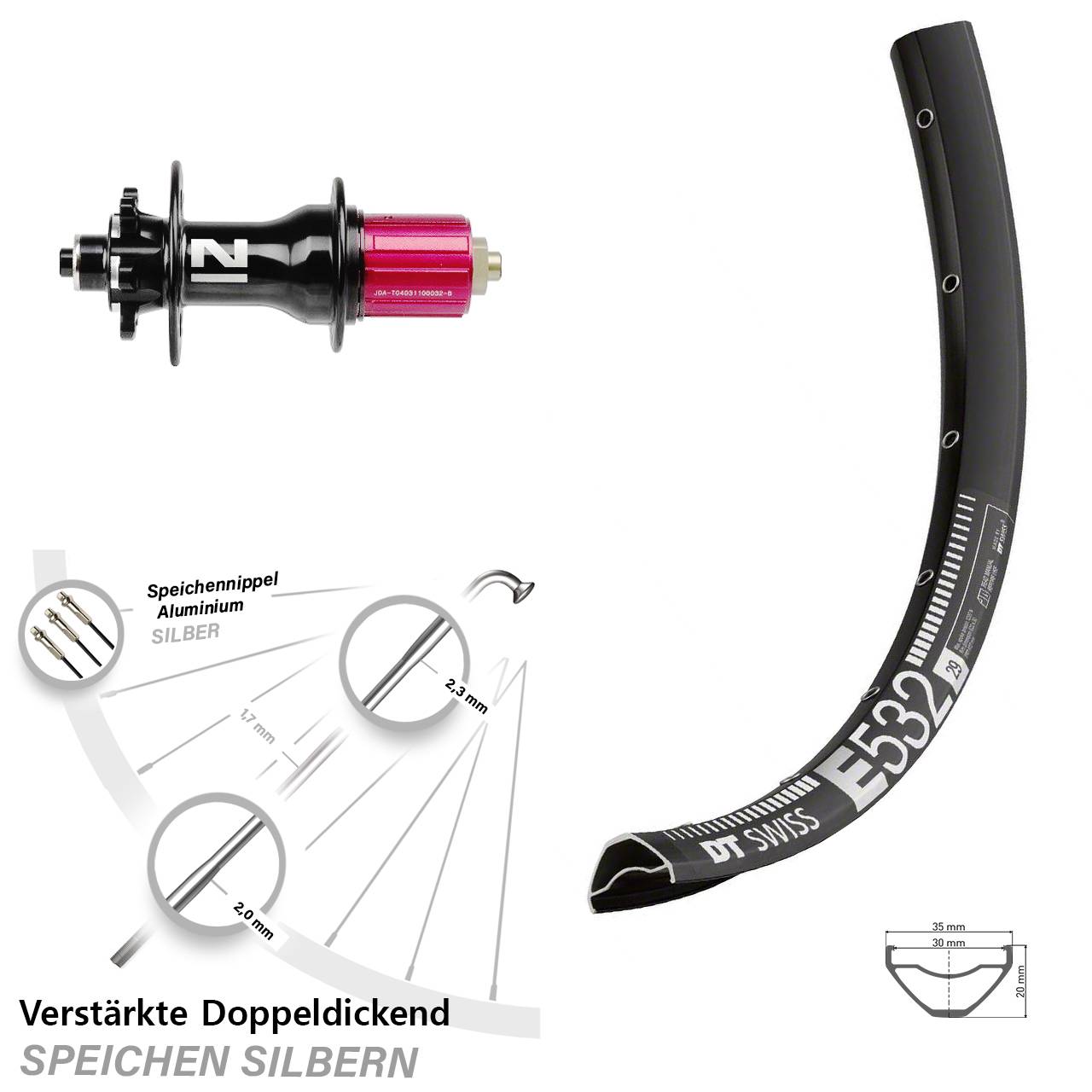 DT Swiss E 532 Novatec Superlight 29 Zoll Hinterrad 6-Loch QR 8-12 fach HG