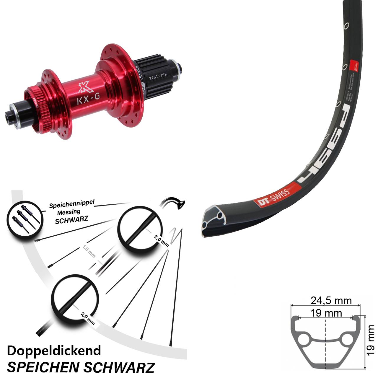 28 Zoll Hinterrad DT Swiss 466d KX-G rot Micro Spline