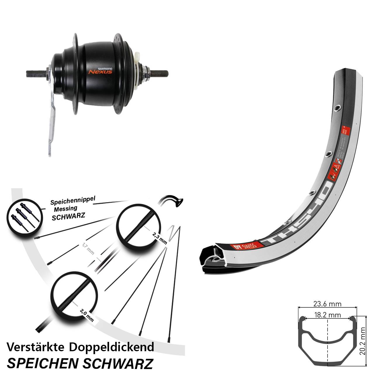 Hinterrad 28 Zoll Shimano Nexus 8 Gang DT Swiss TK 540 Rücktrittbremse
