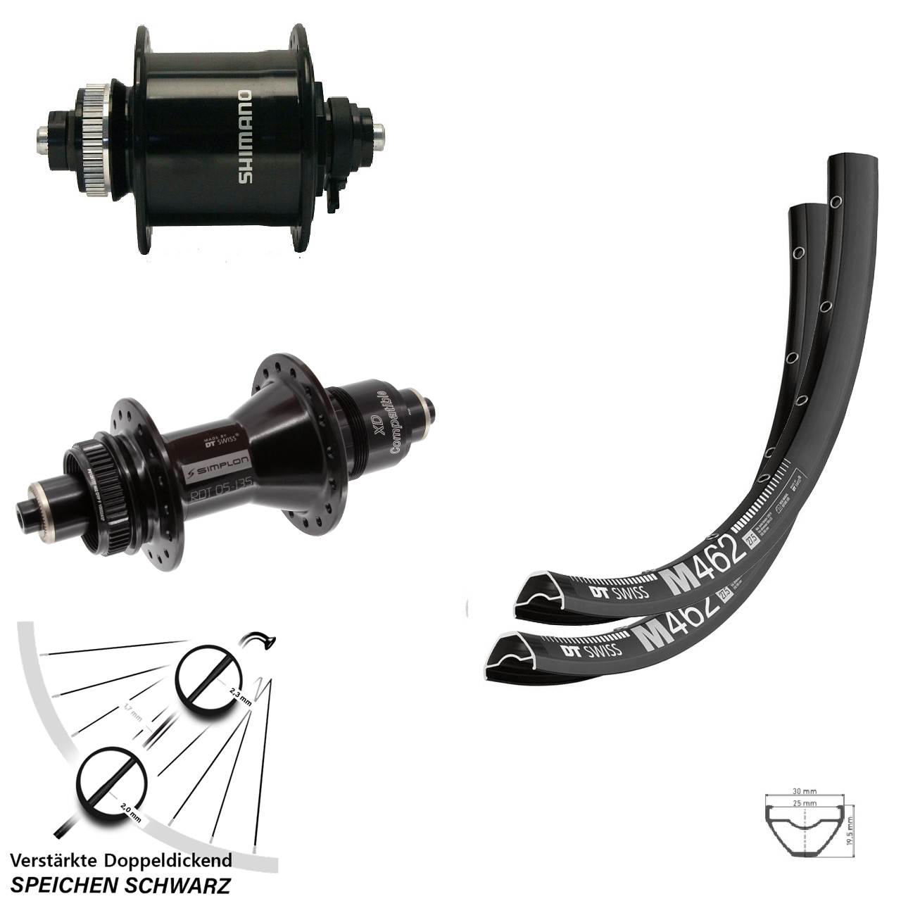 Laufradsatz Centerlock 29 Zoll DT Swiss M 462 370 Shimano DH-UR700-3D SRAM XD QR