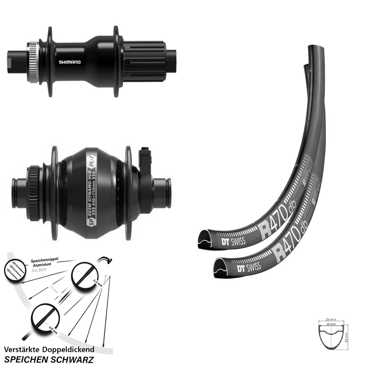 DT Swiss R470 Shimano FH-TC500 Shutter PL-7 28 Zoll Disc Laufradsatz 12x100/142 11-12 fach