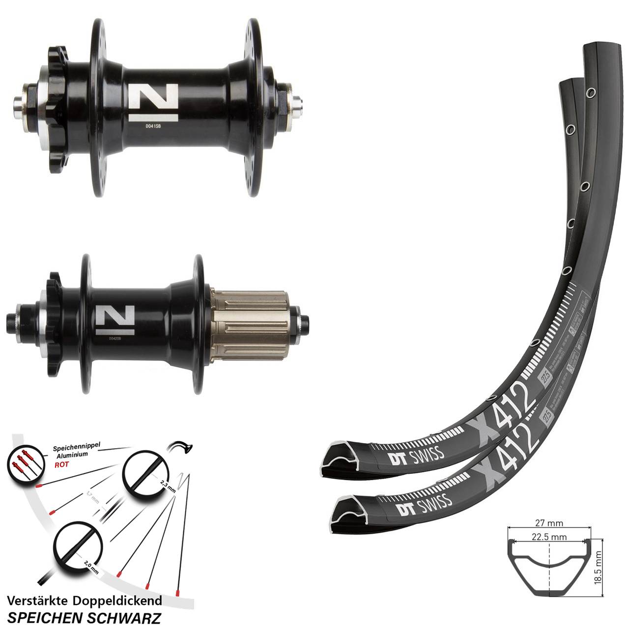 29 Zoll Laufradsatz 6-Loch DT Swiss X 412 Novatec D-041-D-042 SB 8-11 fach HG QR